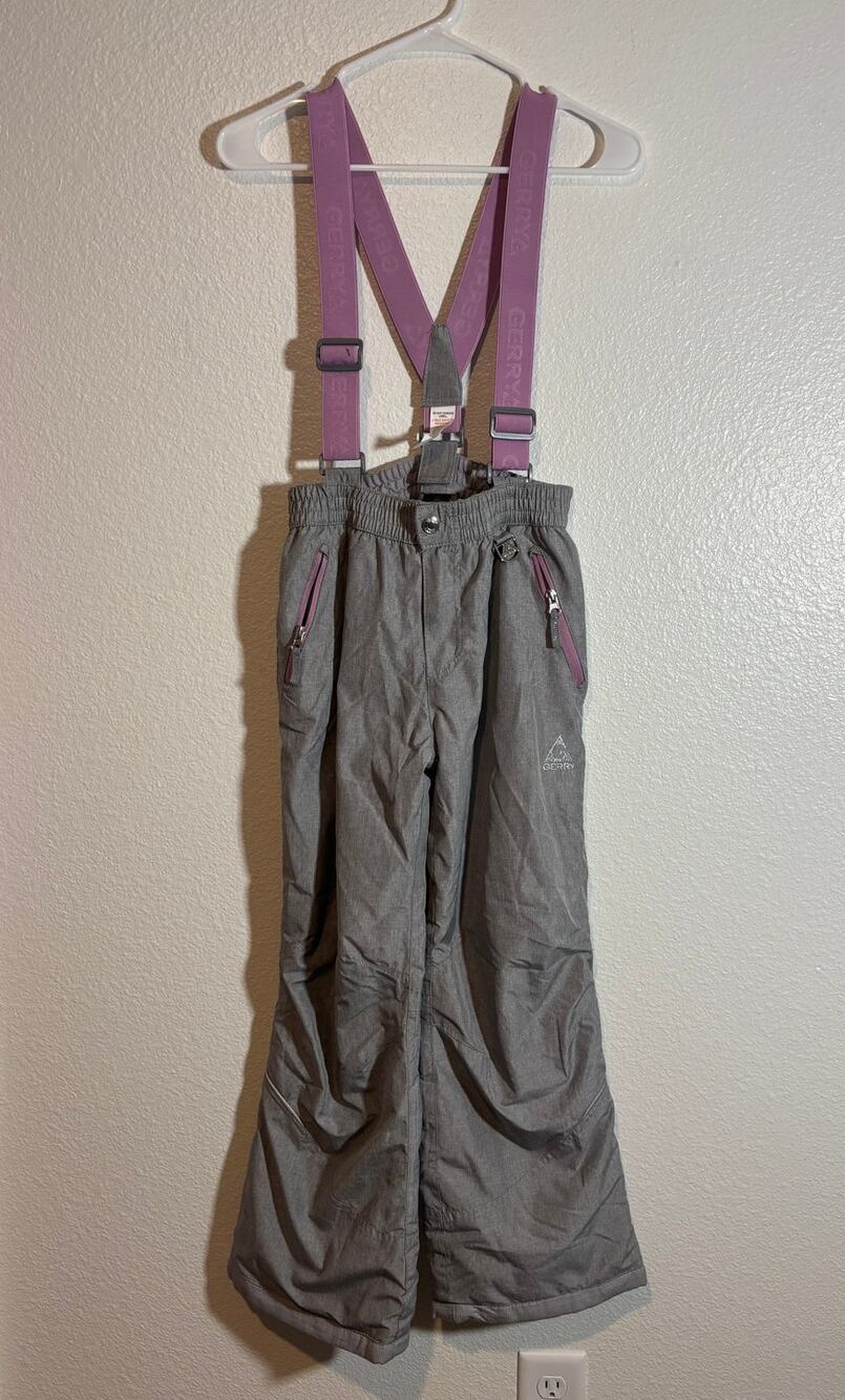 Gerry Girls' Kids' Size M (10/12) Gray Snow Bibs Pants w/ Removable Suspenders